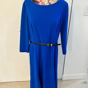 Calvin Klein Royal Blue Long Sleeve Dress with Black Belt